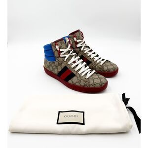 Gucci GG Supreme Monogram Web Stripe High Top Sneakers Size US Men’s 7.5